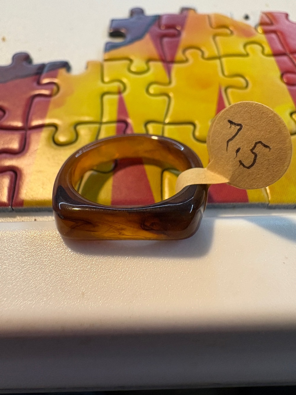 Tortoiseshell Square Resin Ring - Brown